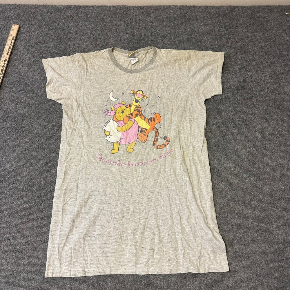 Disney Nightshirt Womens Size L/XL Gray Striped Winnie Pooh Tigger Sleep Tee - Picture 1 of 7